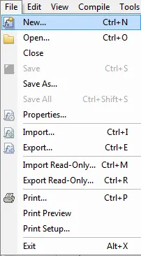 Creating a new study from the File menu in the PowerLanguage Editor.