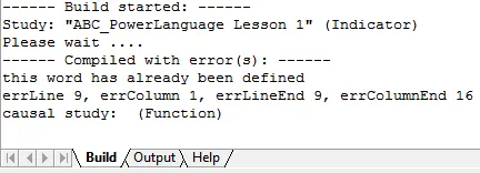 The Build tab showing the "word has already been defined" error.