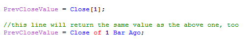 EasyLanguage previous bar values image