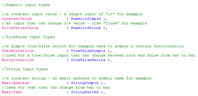Input Types Input types for functions