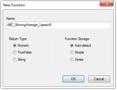 New Function Window Creating functions window